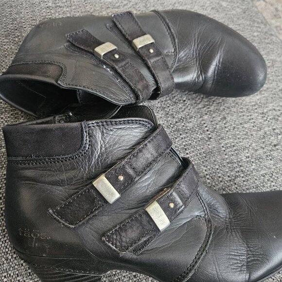 taos Black Leather Grunge Ankle Booties Steam Punk Silver Buckle boots biker 8.5 - Picture 10 of 12